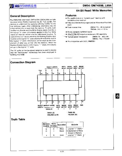 Motorola DM54/DM7489B, L89A Datasheet - cover page