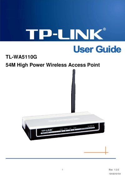TP-Link TL-WA5110G 54M High Power Wireless Access Point User Guide - cover page