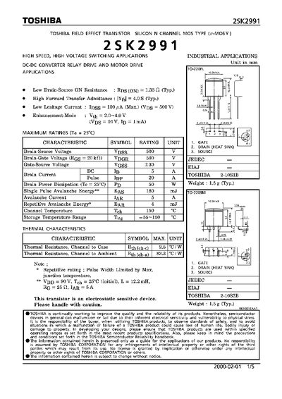 Toshiba 2SK2991 Datasheet - cover page