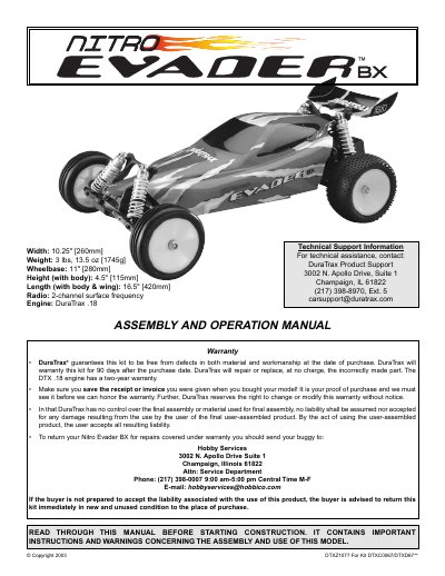 DuraTrax Nitro Evader BX Assembly and Operation Manual - cover page