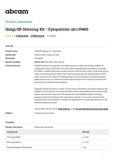 Abcam ab139485 Golgi/ER Staining Kit Product Datasheet - cover page