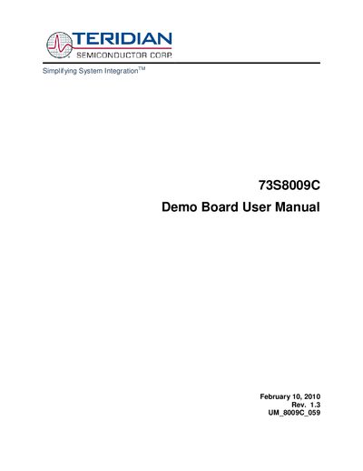 Teridian 73S8009C Demo Board User Manual