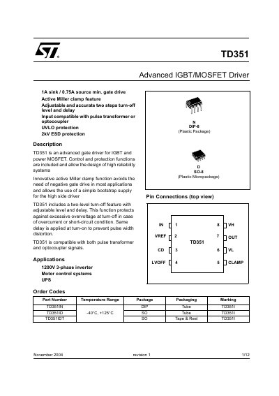 STMicroelectronics TD351 Advanced IGBT/MOSFET Driver Handbook - cover page