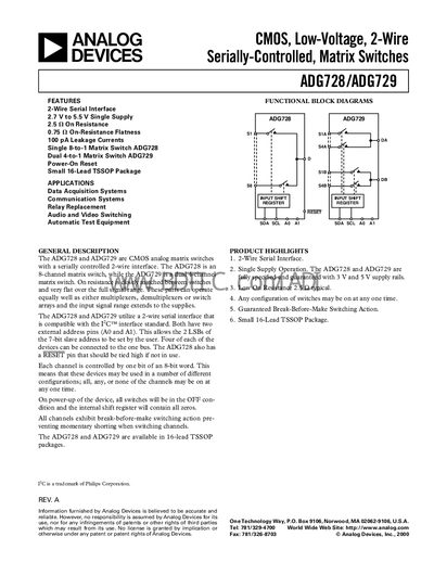 Analog Devices ADG728 / ADG729 Datasheet - cover page