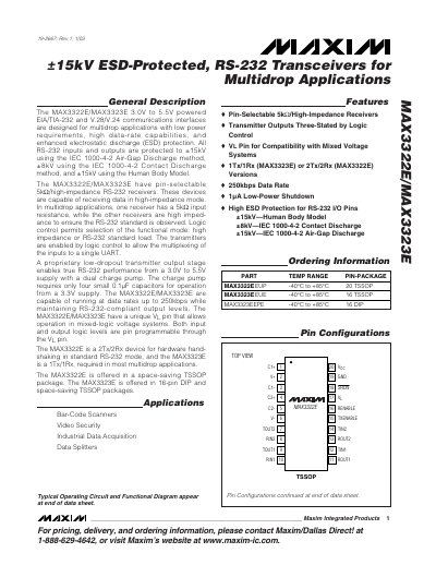 Maxim MAX3322E/MAX3323E RS-232 Transceiver Datasheet