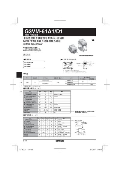 Omron G3VM-61A1/D1 MOS FET Relay Datasheet - cover page