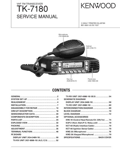 Kenwood TK-7180 VHF FM Transceiver Service Manual - cover page
