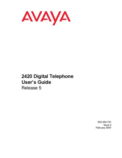 Avaya 2420 Digital Telephone User Manual - cover page