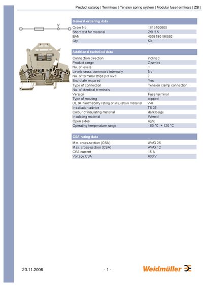 Weidmuller 1616400000 Product Catalog - cover page