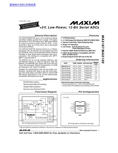 Maxim MAX187/MAX189 Datasheet - cover page