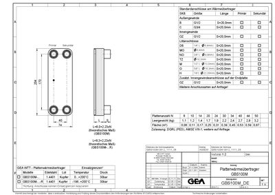 GEA GBS 100M Plate Heat Exchanger Technical Data - cover page