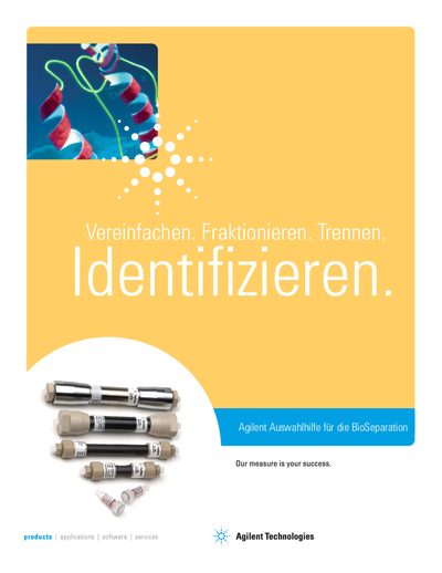 Agilent German version for Europe - Agilent BioSeparations Selection Guide - 5989-8106DEE Manual - cover page