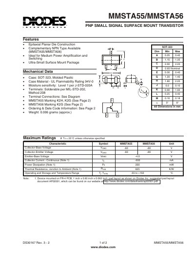 Diodes Inc. MMSTA55/MMSTA56 Small Signal Transistor Datasheet - cover page