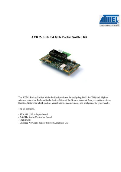 Atmel RZ541 AVR Z-Link 2.4 GHz Packet Sniffer Kit Product Leaflet - cover page