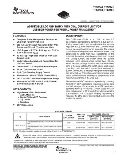 TEXAS INSTRUMENTS TPS2140/TPS2141/TPS2150/TPS2151 handbook - cover page