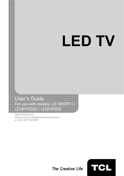 TCL LE19HDP11 / LE24FHDD20 / LE32HDD20 LED TV User Guide - cover page