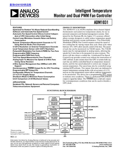 Analog Devices ADM1031 Intelligent Temperature Monitor Datasheet - cover page
