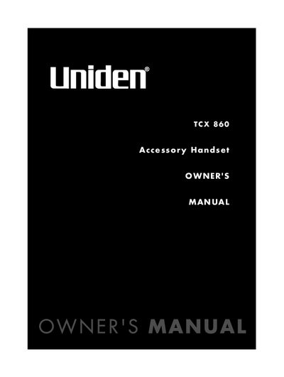 Uniden TCX860 Expansion Handset Owner's Manual - cover page