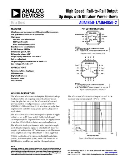 Analog Devices ADA4850-1/ADA4850-2 Datasheet