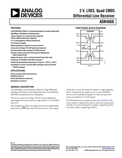 Analog Devices ADN4666 Quad CMOS Differential Line Receiver Datasheet - cover page