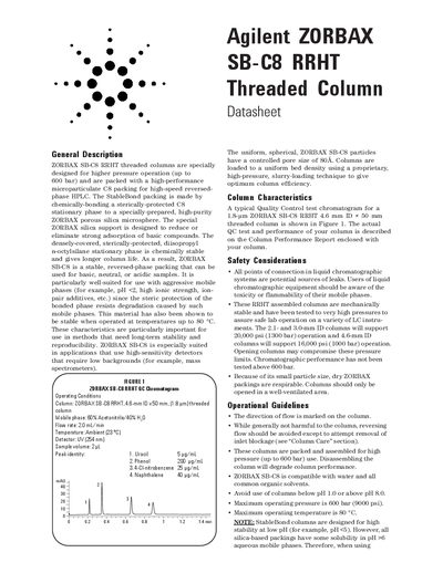 Agilent ZORBAX SB-C8 RRHT Threaded Column Datasheet