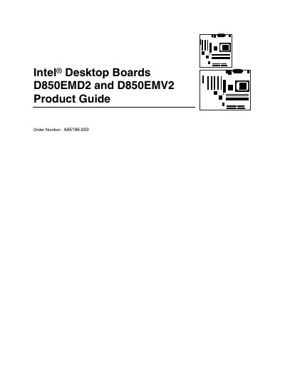 Intel D850EMD2 and D850EMV2 Desktop Board Product Guide - cover page