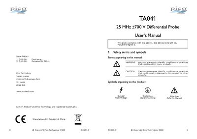 Pico Technology TA041 Differential Probe User Manual - cover page
