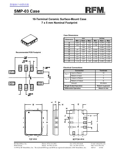 RF Monolithics SMP-03 10-Terminal Ceramic Surface-Mount Case Datasheet - cover page