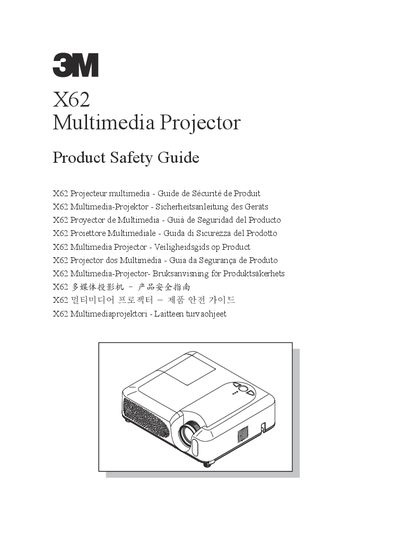 3M X62 Multimedia Projector Product Safety Guide - cover page