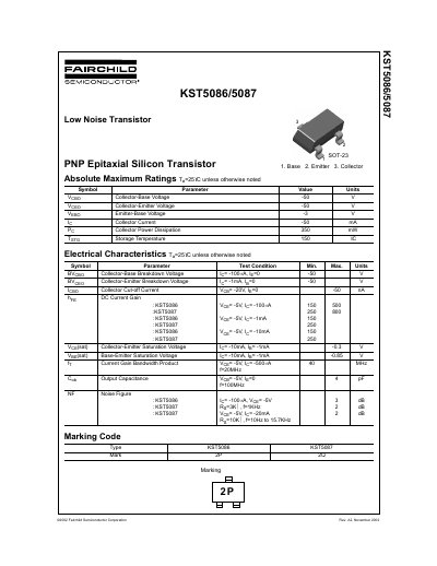 Fairchild KST5086/KST5087 PNP Epitaxial Silicon Transistor Datasheet - cover page