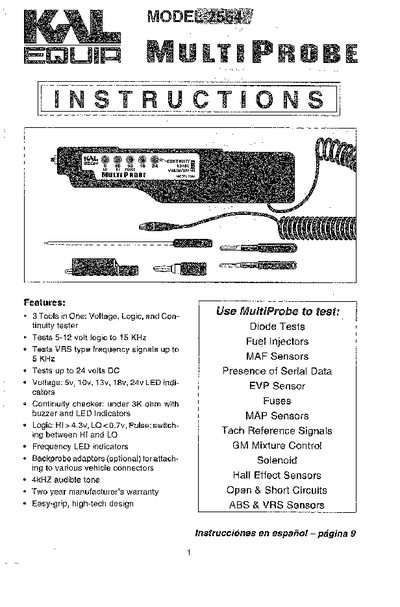 KAL 2564 Data Sheet - cover page