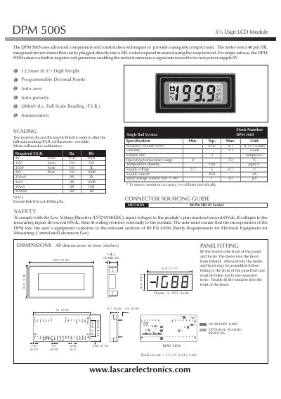 Lascar DPM 500S 3½ Digit LCD Module User Manual - cover page