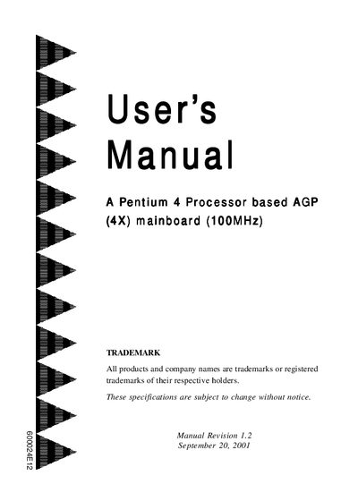 Intel Pentium 4 Processor based AGP Mainboard User Manual - cover page