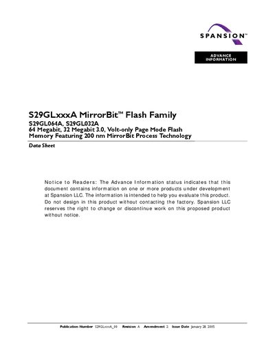 Spansion S29GL064A / S29GL032A MirrorBit Flash Family Data Sheet - cover page