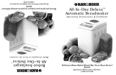 Black & Decker B1630 Automatic Breadmaker Operating Instructions & Cookbook