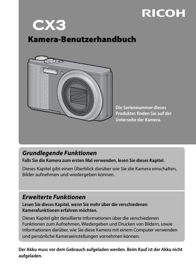 Ricoh CX3 Camera User Guide - cover page