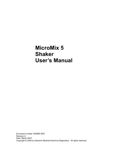 Siemens MicroMix 5 Shaker User Manual - cover page