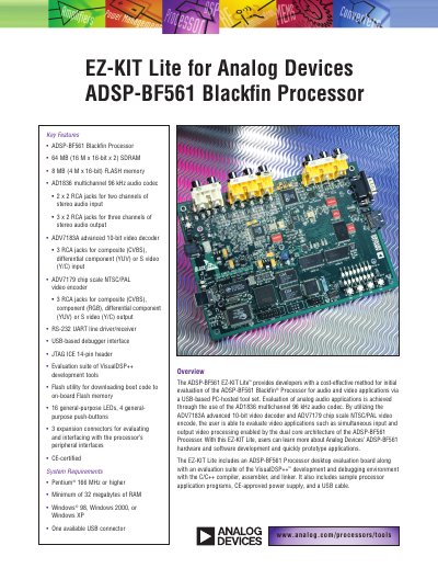 ANALOG DEVICES EZ-KIT Lite for Analog Devices ADSP-BF561 Black n Processor - cover page