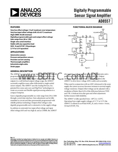 Analog Devices AD8557 Datasheet - cover page