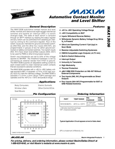 Maxim MAX13036 Automotive Contact Monitor and Level Shifter Datasheet - cover page