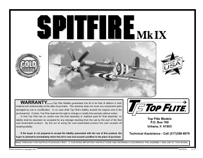 Top Flite SPF6P03 Spitfire Mk IX Assembly Manual - cover page