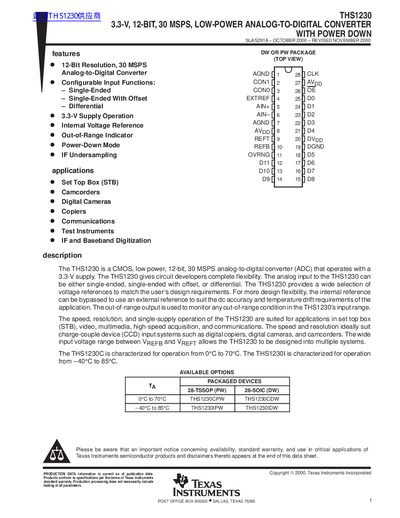 Texas Instruments THS1230 3.3-V 12-Bit 30 MSPS ADC Datasheet - cover page
