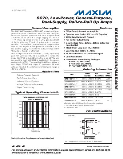 Maxim MAX4493/MAX4494/MAX4495 Operational Amplifier Datasheet - cover page