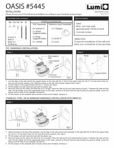 Lumi-O #5445 Pool Step Installation Guide - cover page