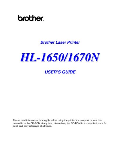 Brother HL-1650/1670N Laser Printer User Guide - cover page