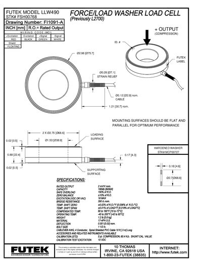 Futek LLW490 Load Cell Data Sheet - cover page