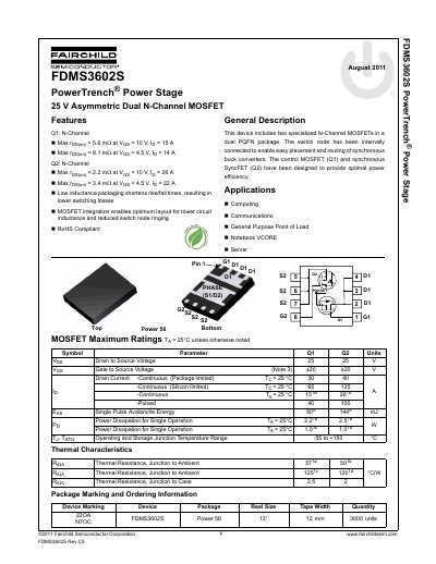 Fairchild Semiconductor FDMS3602S PowerTrench Power Stage Datasheet - cover page