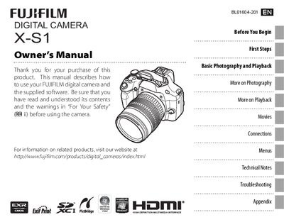 Fujifilm X-S1 Digital Camera User Manual - cover page