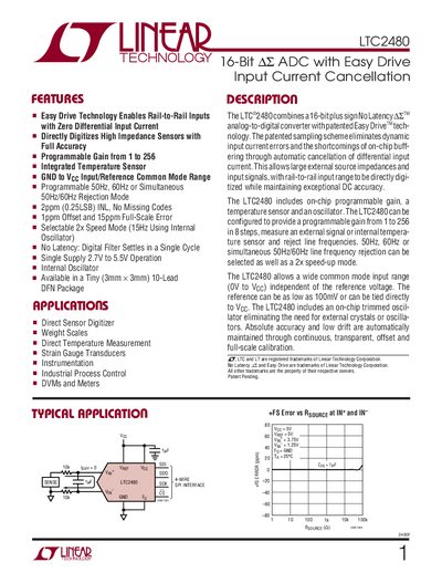 Linear Technology LTC2480 ADC Datasheet - cover page