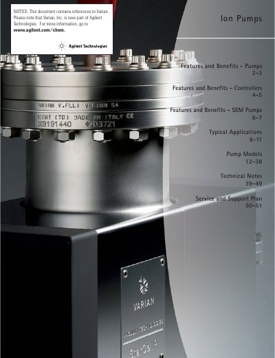 Varian VacIon Plus Ion Pump Features and Benefits - cover page